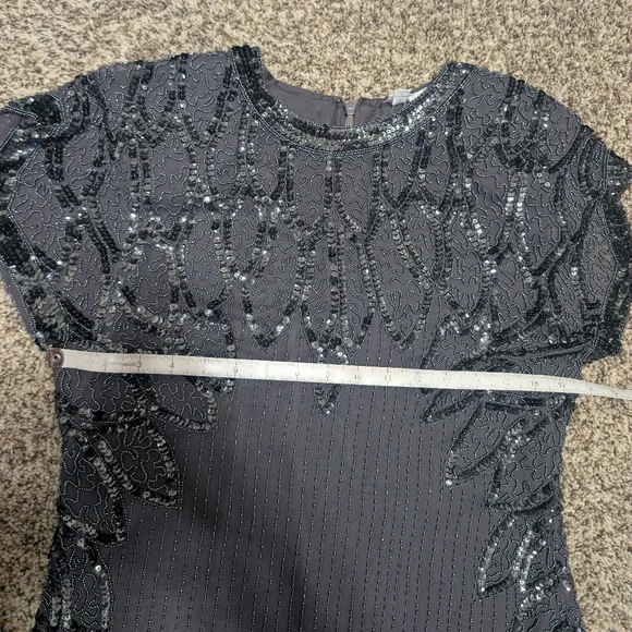 Vintage Oleg Cassini Silk Beaded Petite Evening Dress - Picture 9 of 11